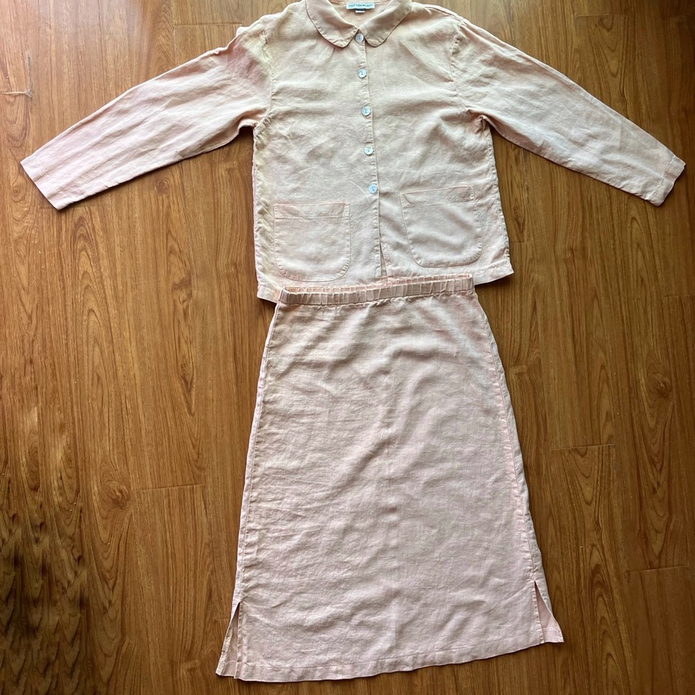 100% Linen Peach Skirt Set Fits like M Quiet Luxury Resortwear Boho Beach Coveru